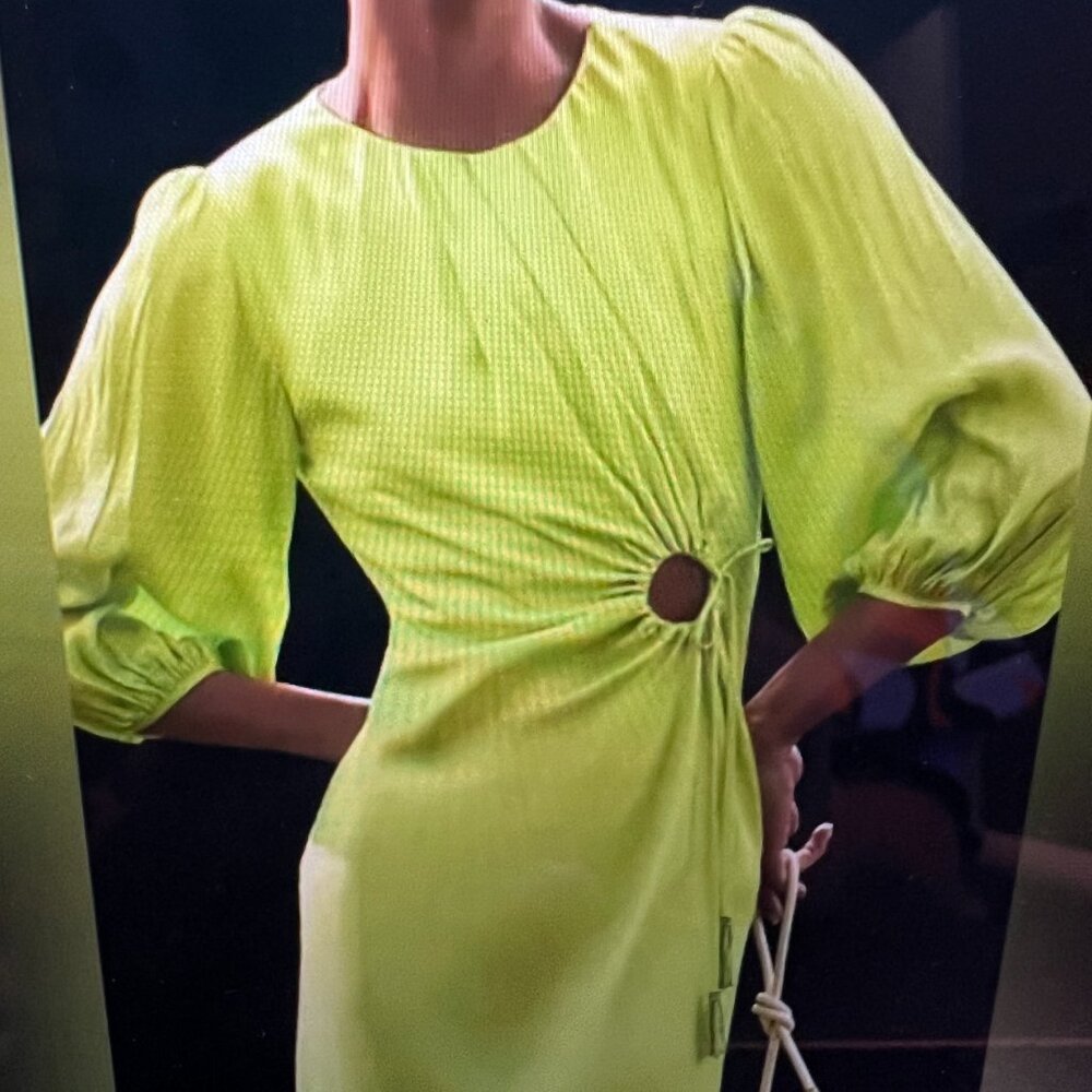 Farm Rio Lime Puff Sleeve Midi Dress Size Small